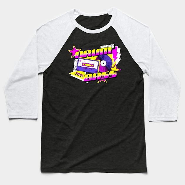 DRUM AND BASS - 90s vibes Baseball T-Shirt by DISCOTHREADZ 